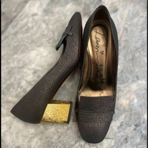 Lanvin Block Heel Pumps Loafers Heels 38.5 Bronze Gold Metallic